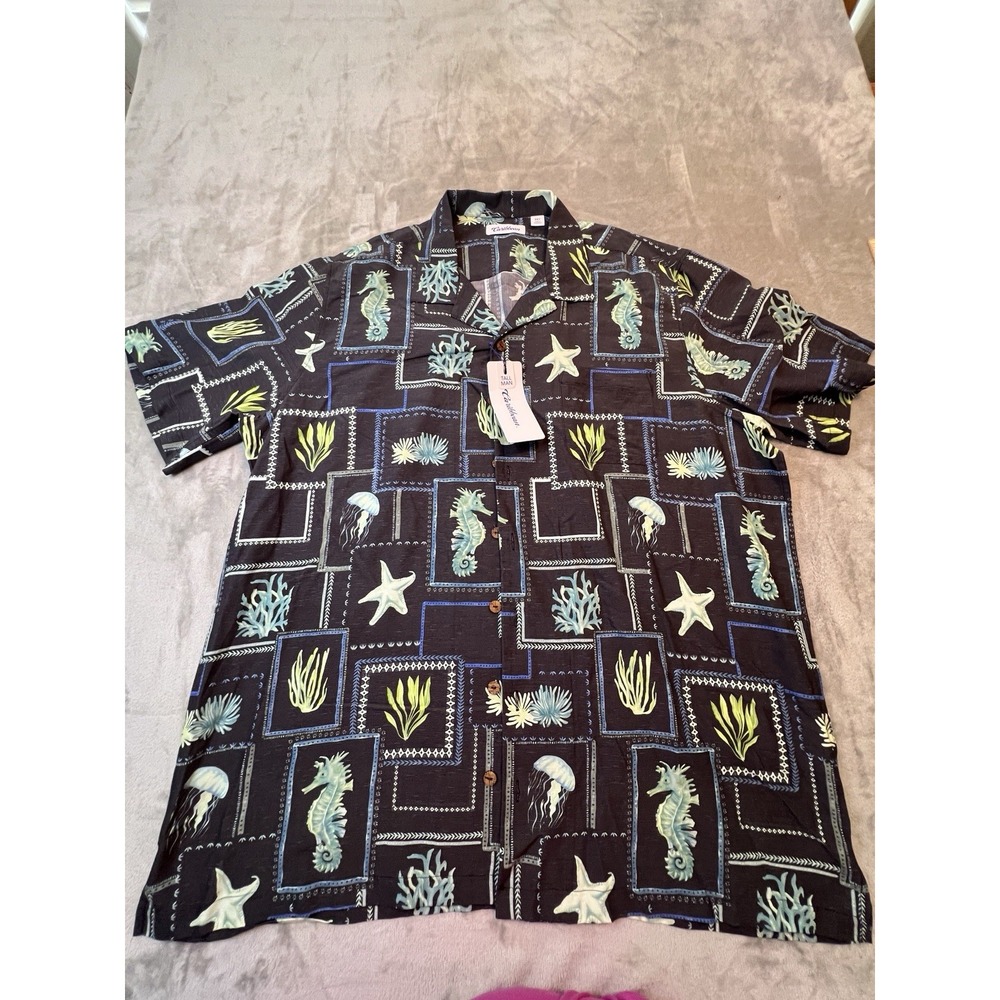 Caribbean Mens Shirt 2XT Black Seahorse Hawaiian NWT